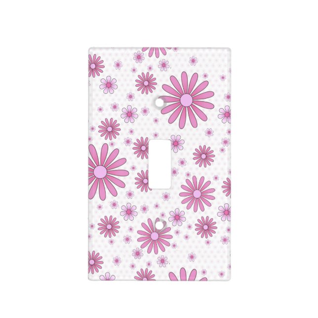 Pink & White Flower Power Retro Floral Light Switch Cover (Front)