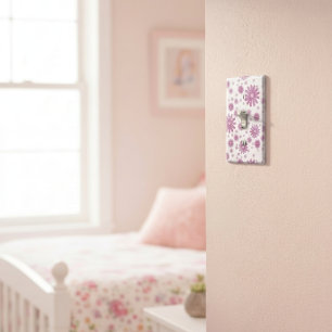 Pink & White Flower Power Retro Floral Light Switch Cover