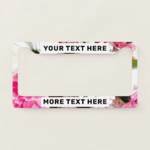 Pink & White Flower Simple Floral Bold Slogan Auto License Plate Frame