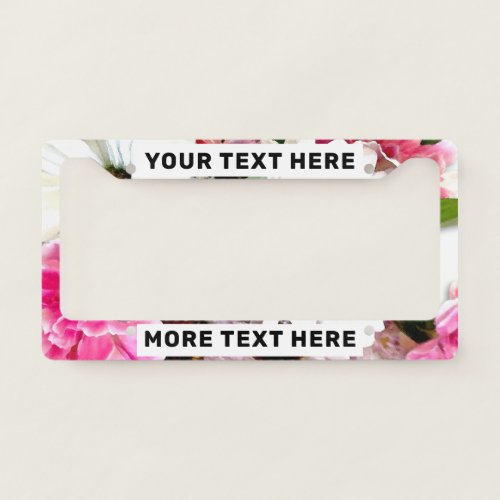 Pink  White Flower Simple Floral Bold Slogan Auto License Plate Frame