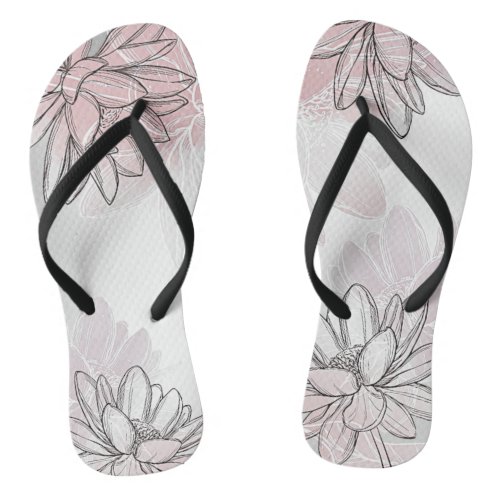 Pink White Flower Watercolor Silver Elegant Rustic Flip Flops