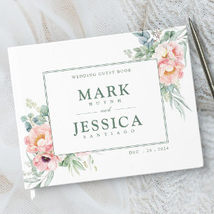 Pink White Flower Wedding Guest Book