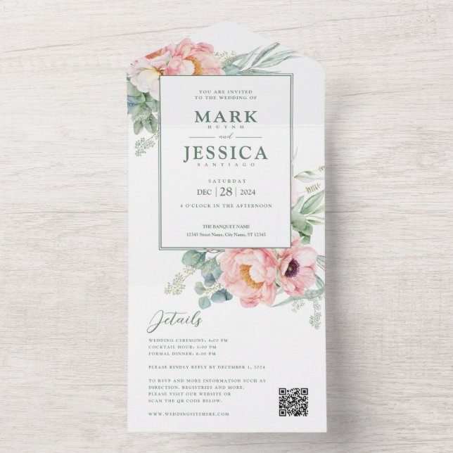 Pink White Flower Wedding Invitation (Inside)