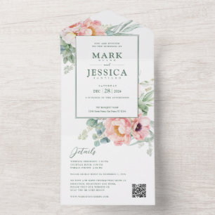 Pink White Flower Wedding Invitation