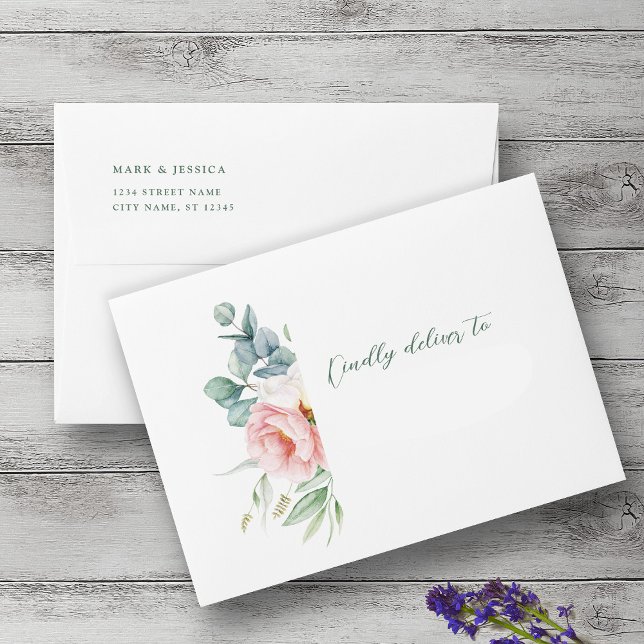 Pink White Flower Wedding Invitation Envelope (Creator Uploaded)