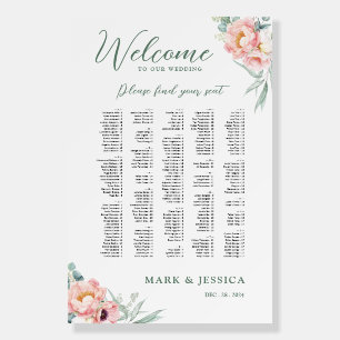 Pink White Flower Wedding Welcome Seating Chart Foam Board