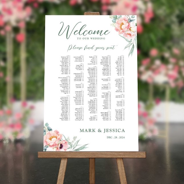 Pink White Flower Wedding Welcome Seating Chart Foam Board (Creator Uploaded)