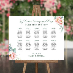 Pink White Flower Wedding Welcome Seating Chart Foam Board
