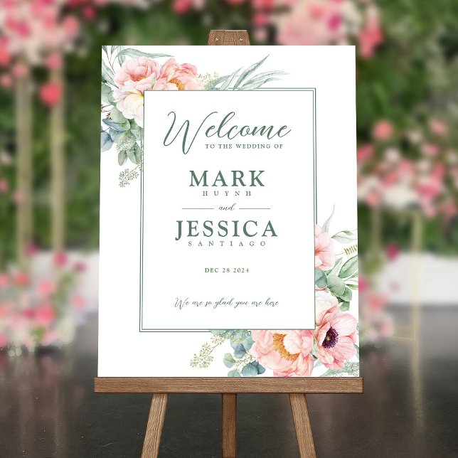 Pink White Flower Wedding Welcome Sign (Creator Uploaded)