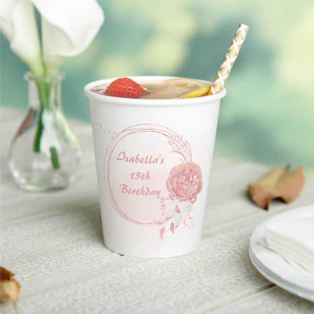 pink & white flowers botanical paper cups (Insitu)