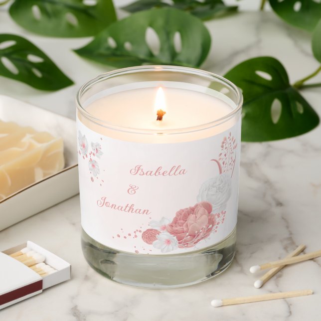 pink & white flowers botanical wedding scented candle (Lit)