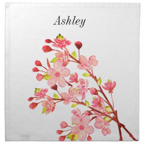 Pink White Flowers Cherry Blossom Elegant Cloth Napkin