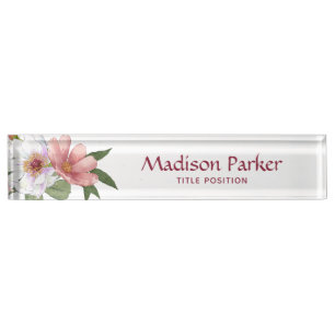 Pink & White Flowers Desk Name Plate
