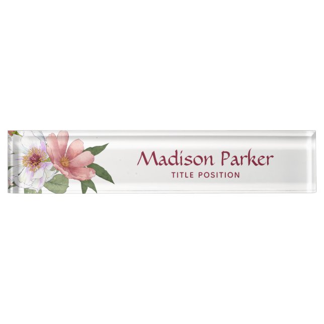Pink & White Flowers  Desk Name Plate (Front)