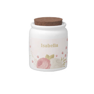 pink & white flowers gold botanical candy jar