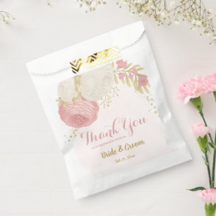 pink & white flowers gold botanical favor bag