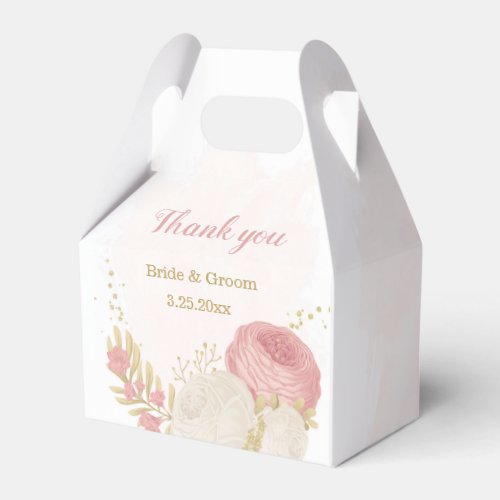 pink  white flowers gold botanical favor boxes