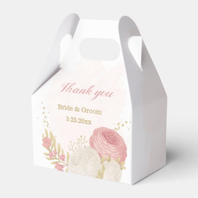 pink & white flowers gold botanical favor boxes (Front Side)