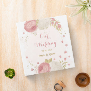 pink & white flowers gold botanical wedding album 3 ring binder