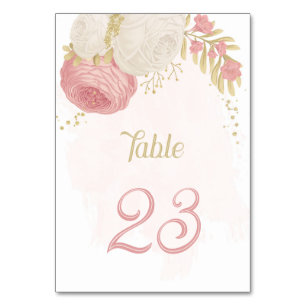 pink & white flowers gold botanical wedding table table number