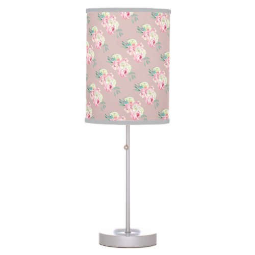 Pink White Flowers on Dusty Pink Table Lamp