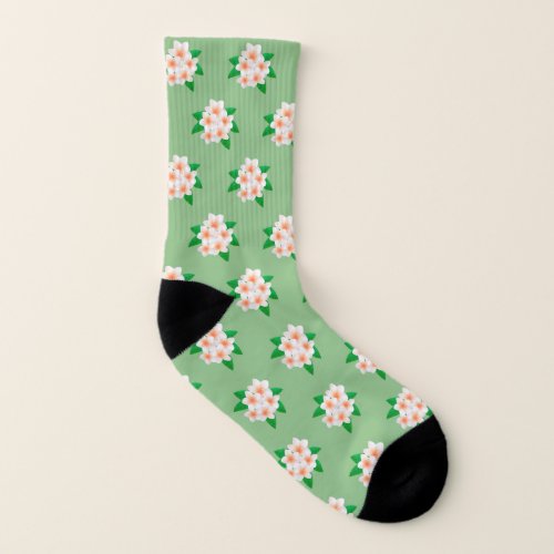 Pink  White Flowers on Lime Green Socks