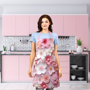 Pink white flowers pattern apron