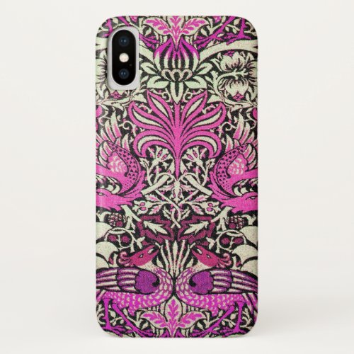 PINK WHITE FLOWERSPEACOCKS AND DRAGONS iPhone X CASE