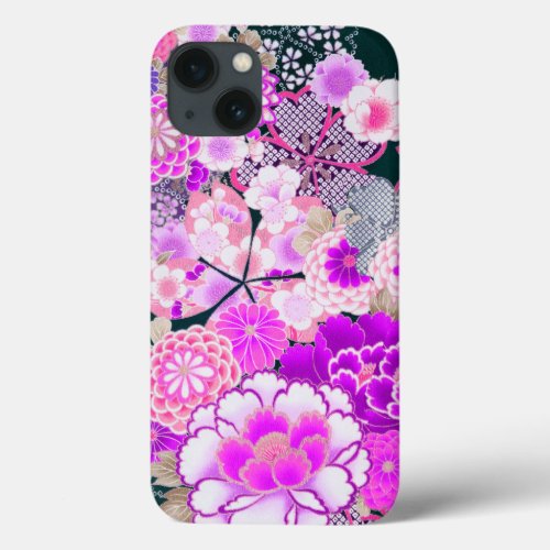 PINK WHITE FLOWERS PeonyRoses Japanese Floral iPhone 13 Case