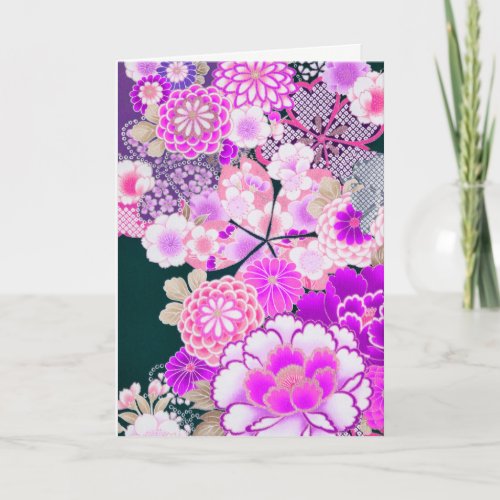 PINK WHITE FLOWERS PeonyRoses Japanese Floral Hol Holiday Card