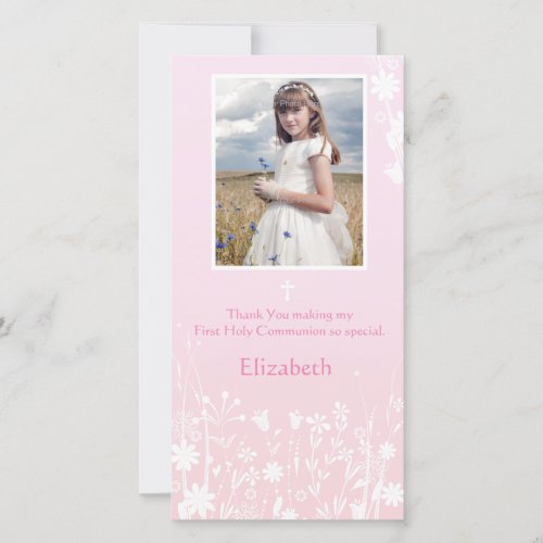 Pink White Flowers Religious Photo Card