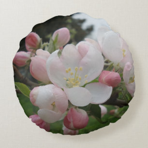 Pink White Flowers Round Pillow