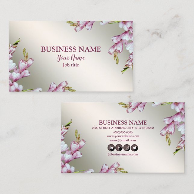 Pink White Flowers Rustic Elegant Business Card (Front/Back)