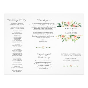Pink White Flowers Tri+Fold Wedding Program Flyer