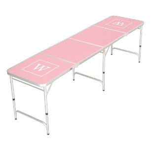 Pink White Framed Initial Monogram Beer Pong Table