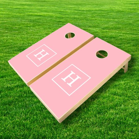 Pink White Framed Initial Monogram Cornhole Set