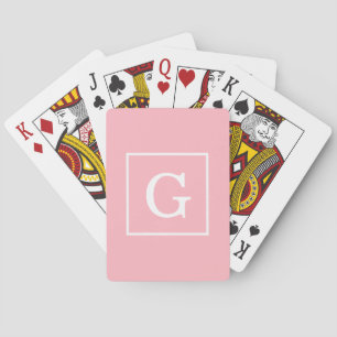 Pink White Framed Initial Monogram Poker Cards