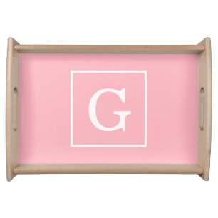 Pink White Framed Initial Monogram Serving Tray