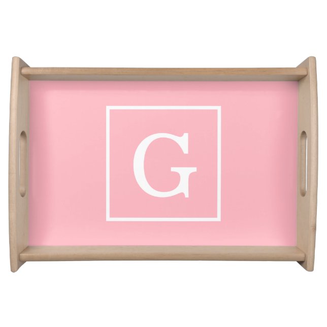 Pink White Framed Initial Monogram Serving Tray (Front)
