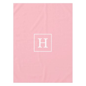 Pink White Framed Initial Monogram Tablecloth by FantabulousPatterns at Zazzle