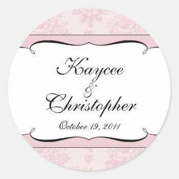 Pink & White French Lace Wedding Sticker by celebrateitweddings at Zazzle