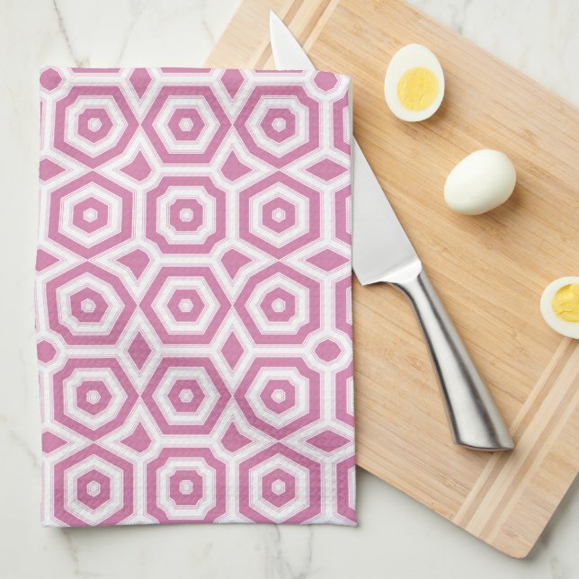 pink white geometric pattern art deco  kitchen towel (Quarter Fold)
