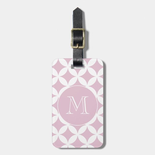 Pink White Geometric Pattern Custom Monogram Luggage Tag (Front Vertical)