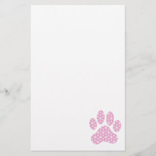 Pink White Geometric Pattern Paw Print Stationery