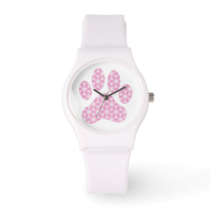 Pink White Geometric Pattern Paw Print Watch