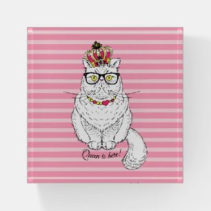 Pink White Geometric Queen Cat Crown Paperweight