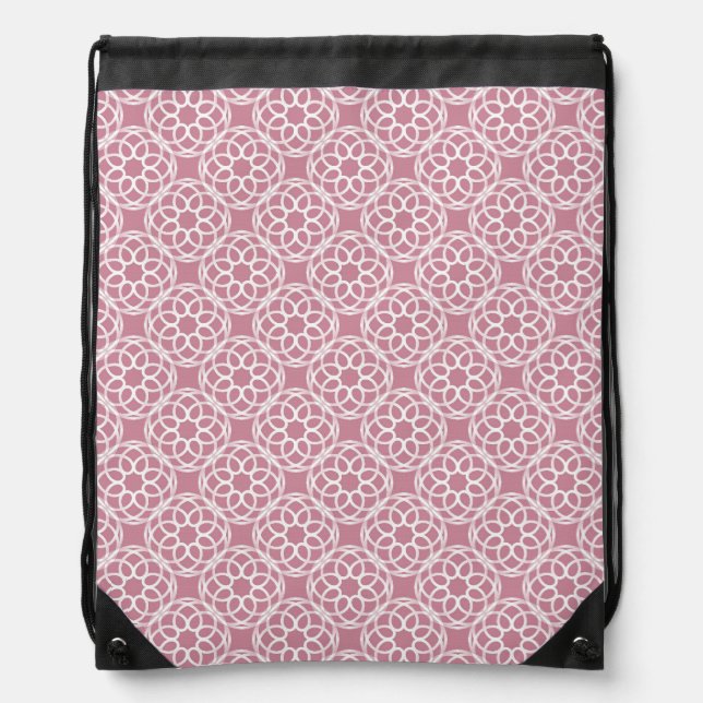 Pink White Geometric Seamless Pattern Drawstring Bag (Front)