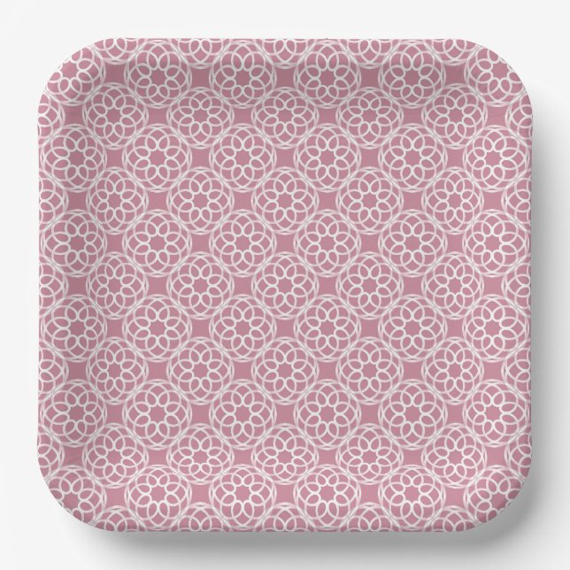 Pink White Geometric Seamless Pattern Paper Plates (Front)
