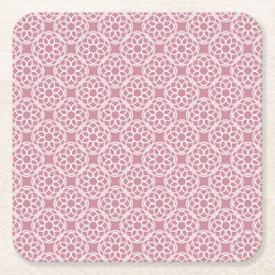 Pink White Geometric Seamless Pattern Square Paper Coaster