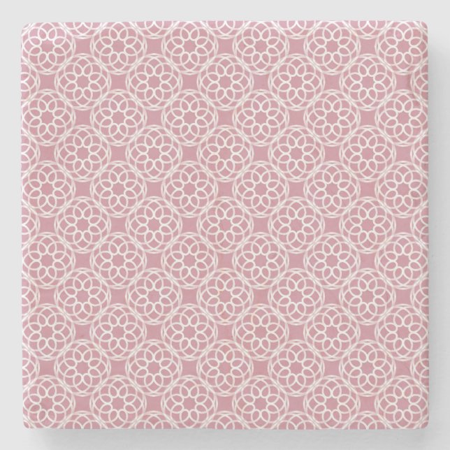 Pink White Geometric Seamless Pattern Stone Coaster (Front)